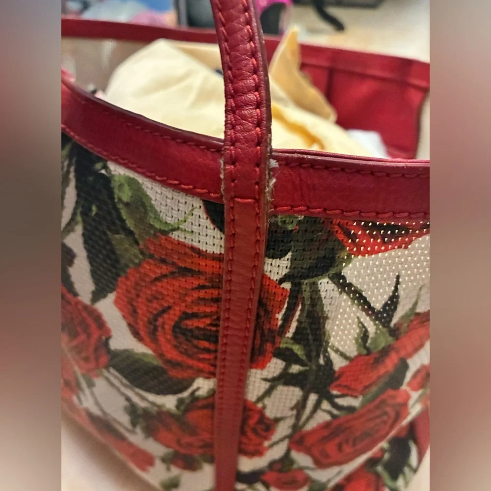 Dolce and Gabbana Red Rose Print Tote Bag - Women